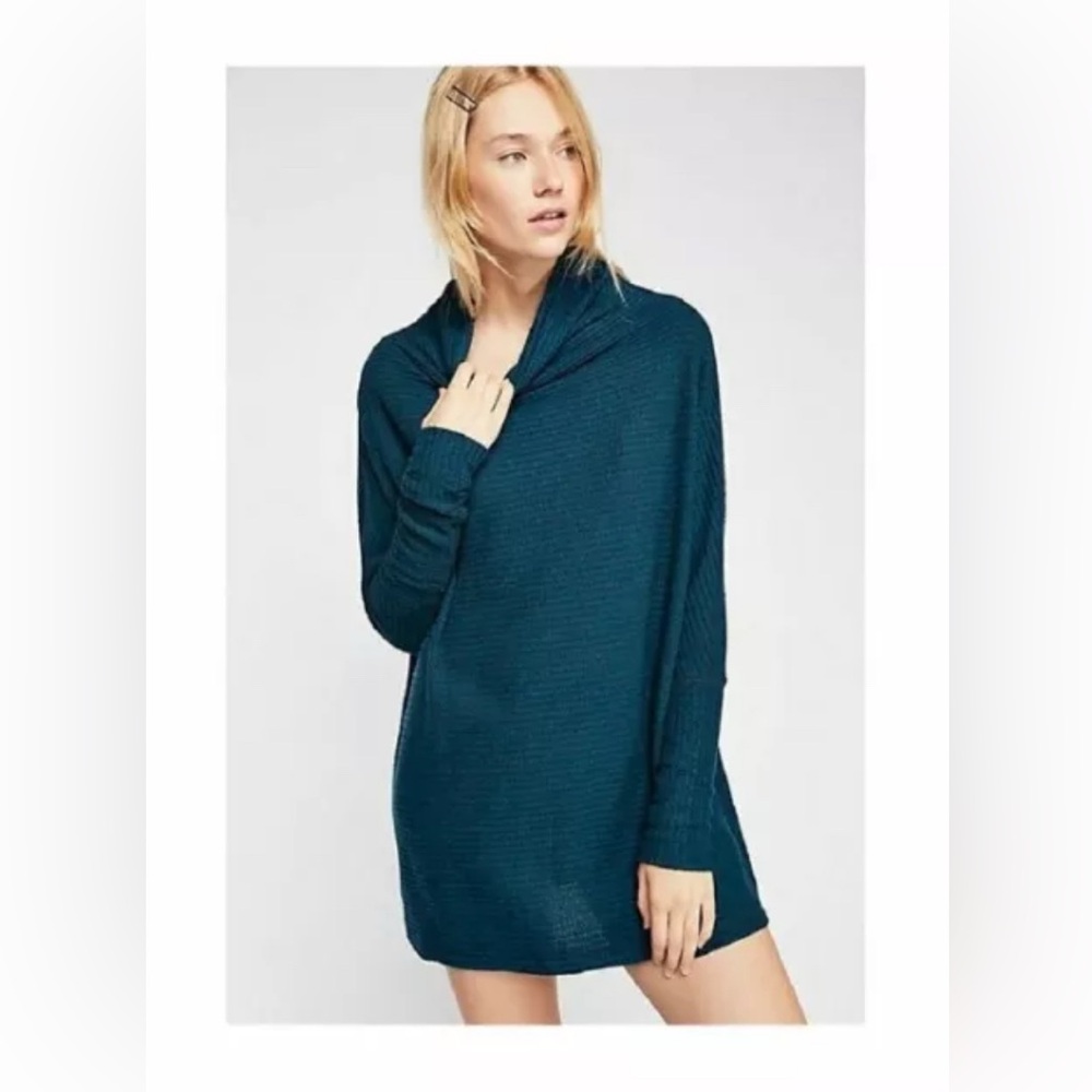 We the Free People Green Kitty Waffle Thermal Knit Tunic Sweater Top Women’s XS